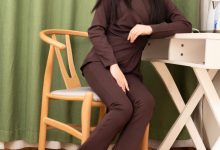 SIW斯文传媒 083 小谈 绛紫纯棉时尚修身九分裤套装 [61P-42M]-妹子图