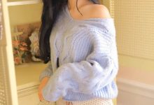 长发美女温柔性感露肩诱人图片-妹子图