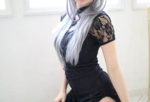 性感cos美女黑色蕾丝旗袍性感美腿诱惑写真-妹子图