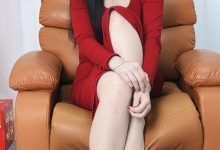 丝韵摄影 NO.3369 橙子 黑色V-领针织长袖 黑色斑点短裙-妹子图