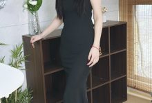 丝韵摄影 NO.3382 小意 香槟色新中式改良旗袍裙-妹子图