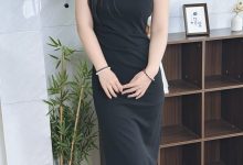 丝韵摄影 NO.3404 小意 纯欲风白色一字肩长袖连衣裙-妹子图