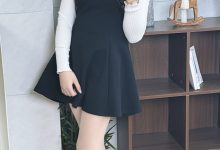 丝韵摄影 NO.3444 阿娇 温柔纯欲风 奶绿色方领长袖开叉连衣裙-妹子图