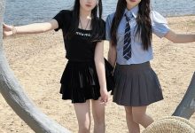 丝韵摄影 NO.3445 小意 学院风 米白色P+olo领短袖 A字短裤-妹子图