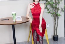 BoBoSocks袜啵啵 No.767 小甜豆-高跟鞋、薄黑丝黑印花、裸足、旗袍-妹子图